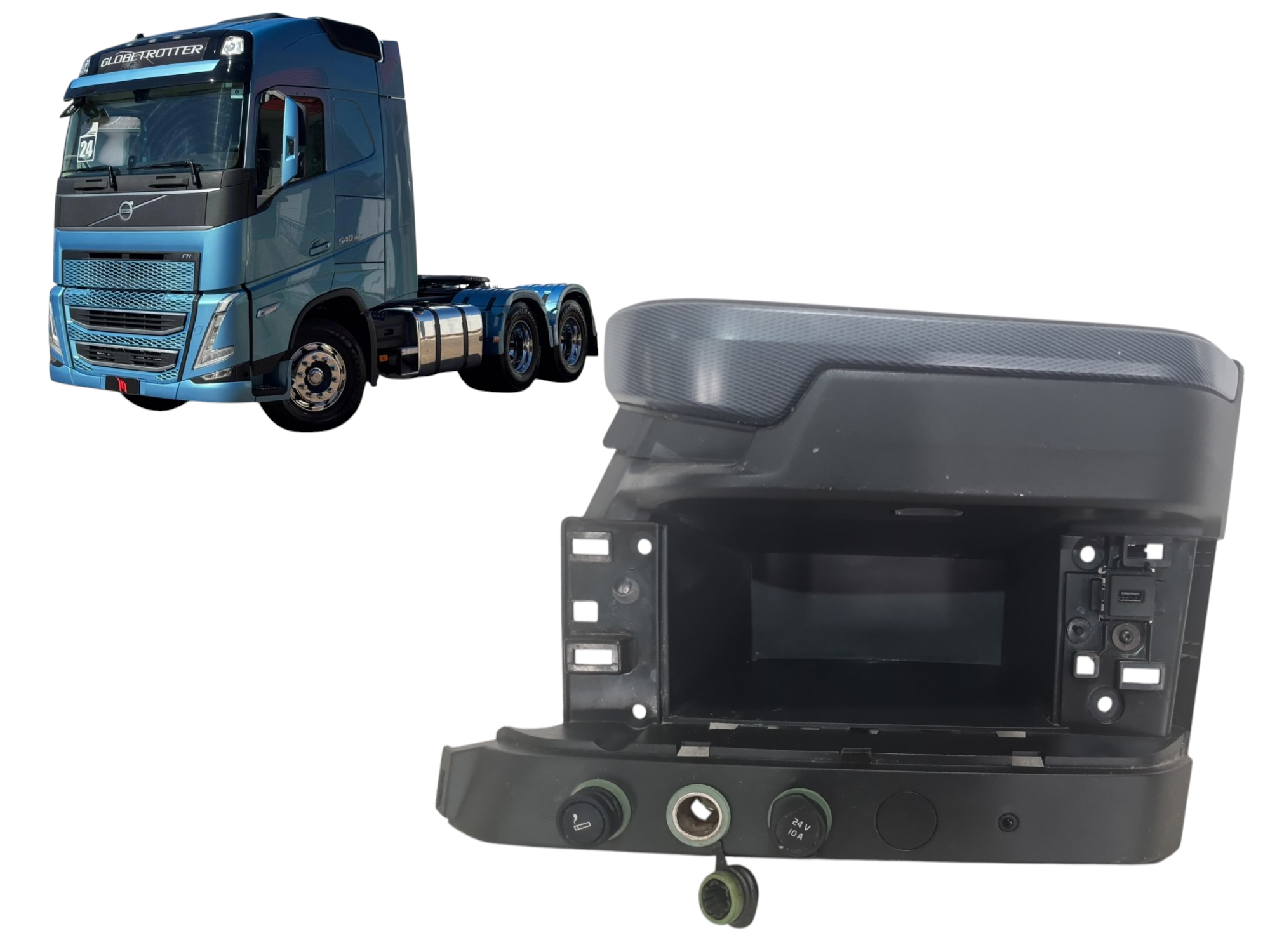 Painel porta obj Usb led porta copo Volvo FH540 2024 Detalhe