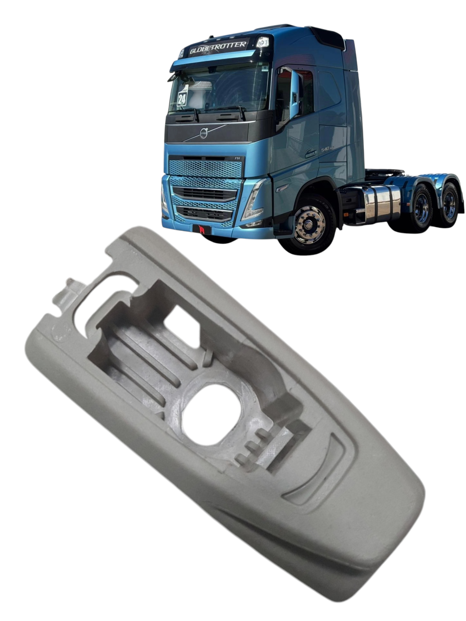 Moldura do botao freio de mao Volvo FH 540 ano 2024 detalhe