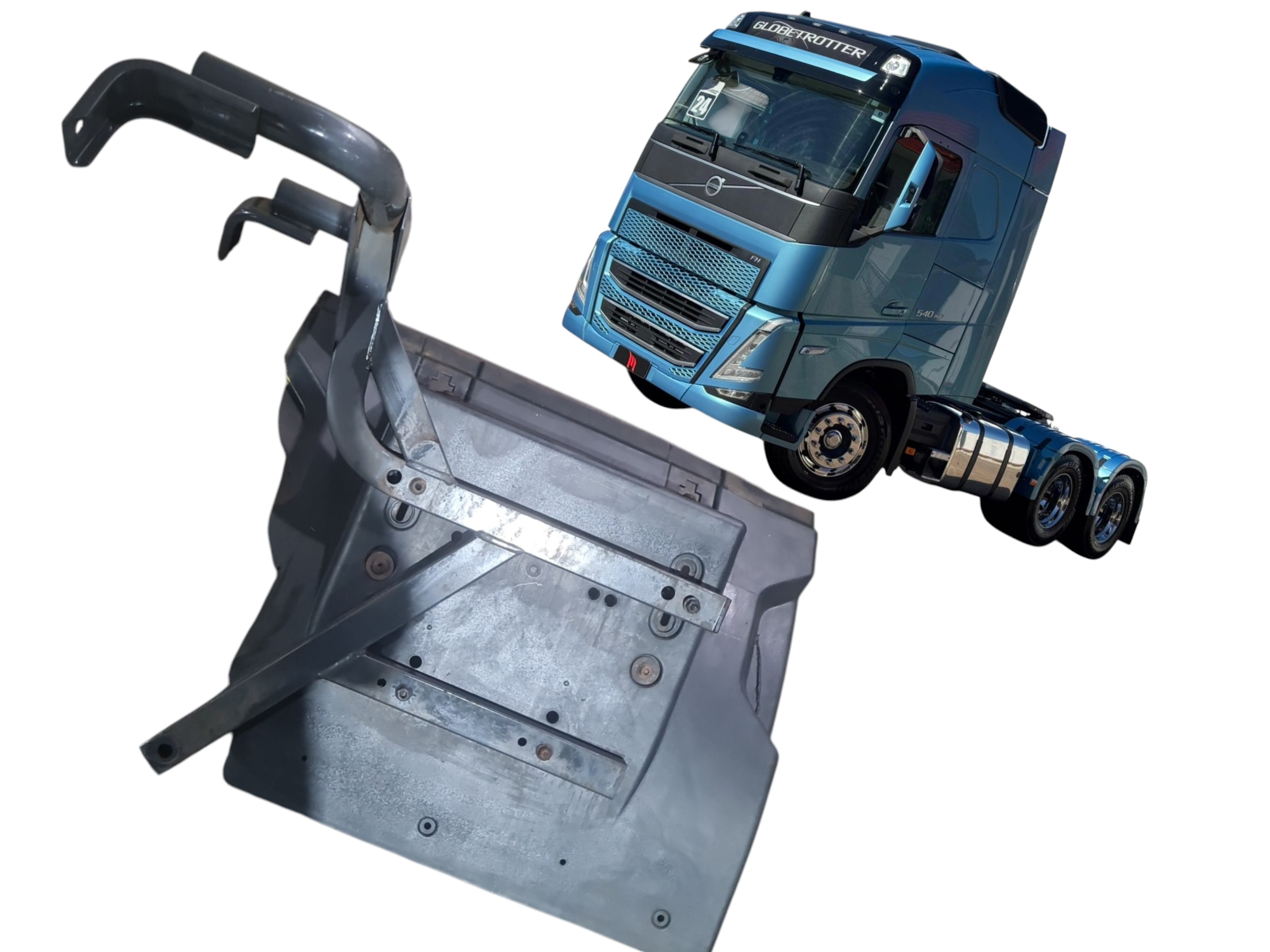 Meio paralama da traçao com suporte Volvo FH540 2024 detalhe