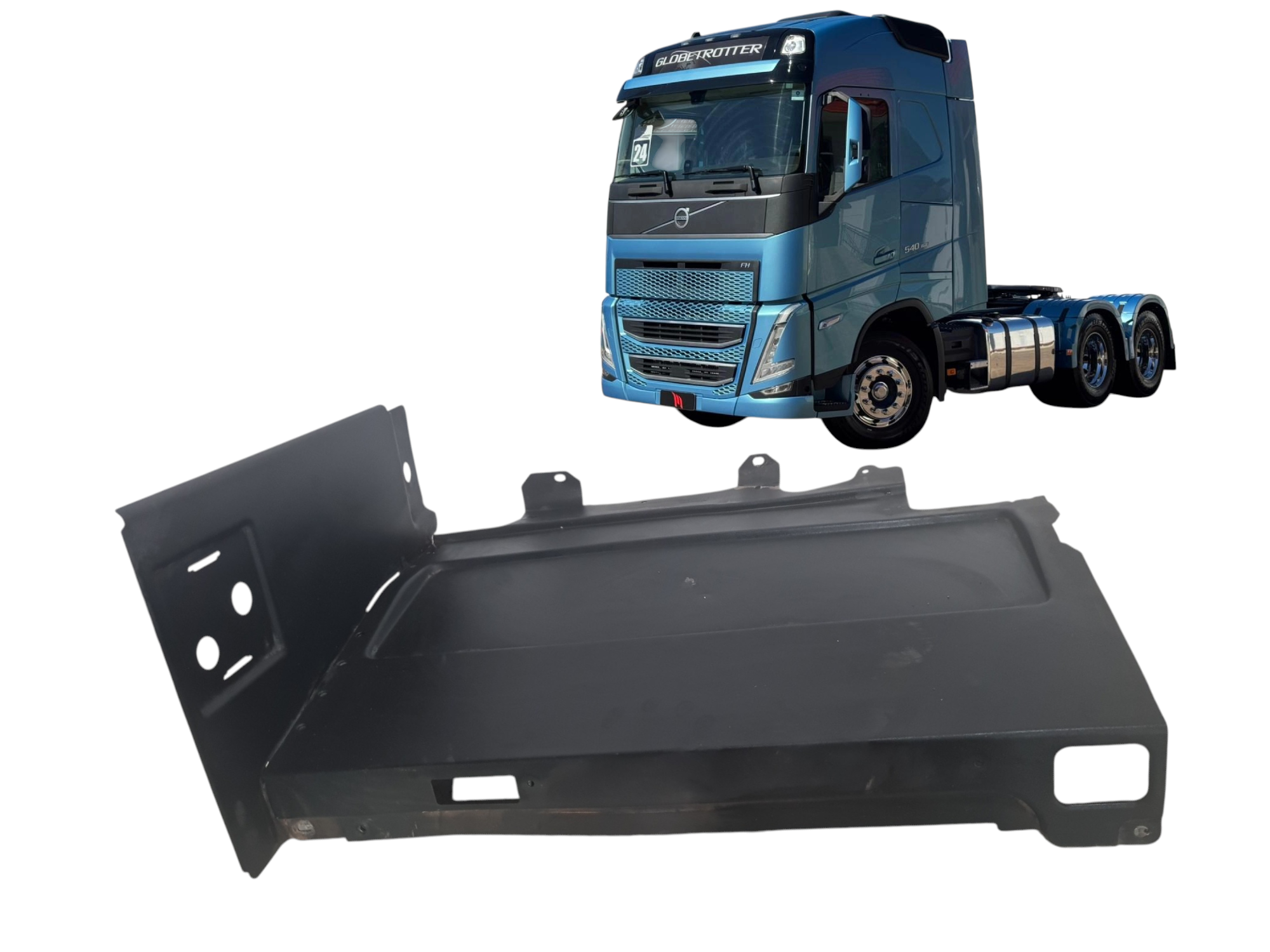 Placa suporte esq cama da cabine Volvo FH 540 2024 detalhe