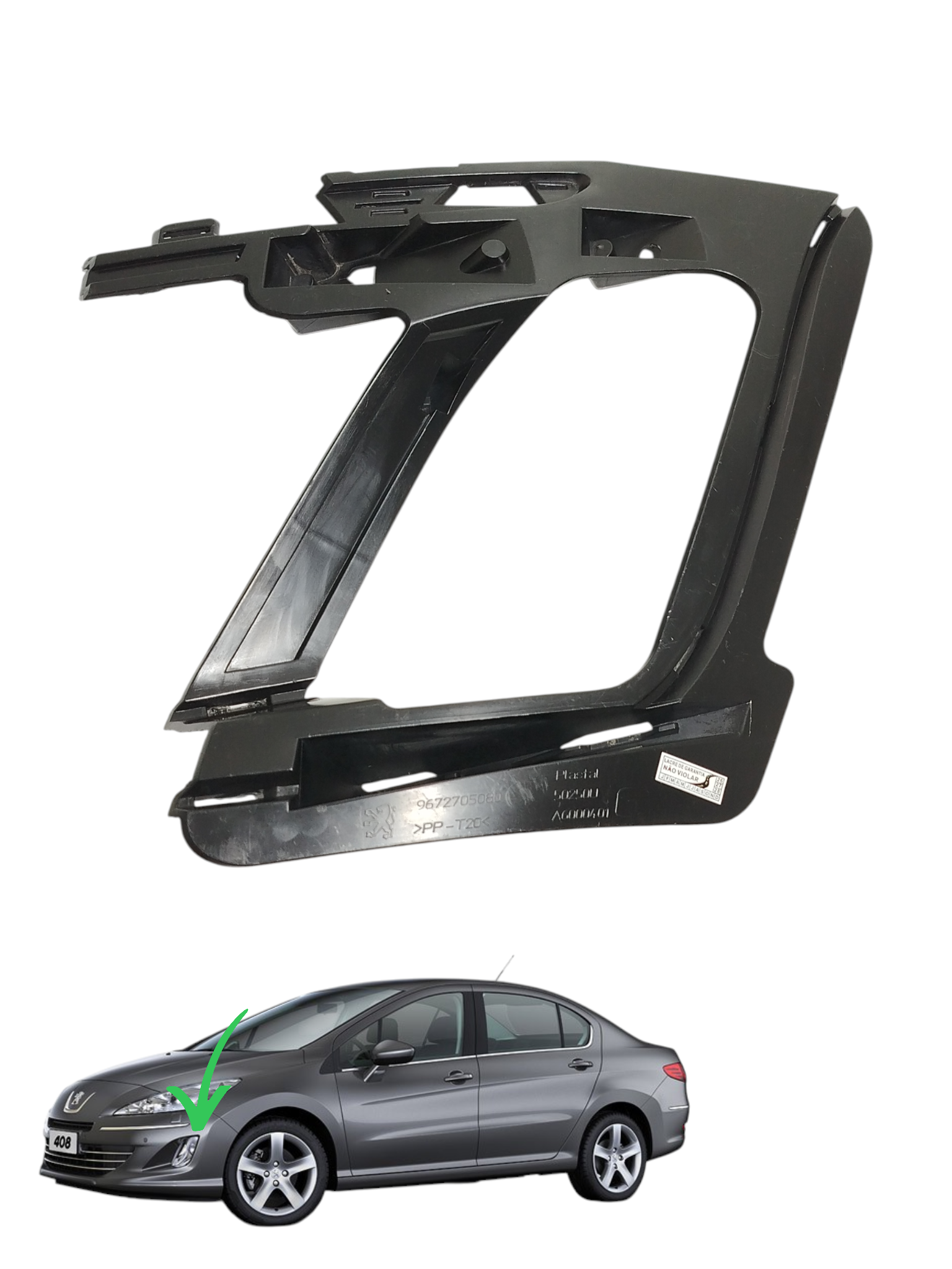 Suporte Farol Milha Esquerdo Peugeot 408 2014 9672705080 Preto Esquerdo 10